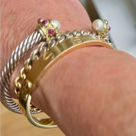 Authentic David Yurman bracelet. Silver/gold and Pearls and Pink stones. - Picture 3 of 5